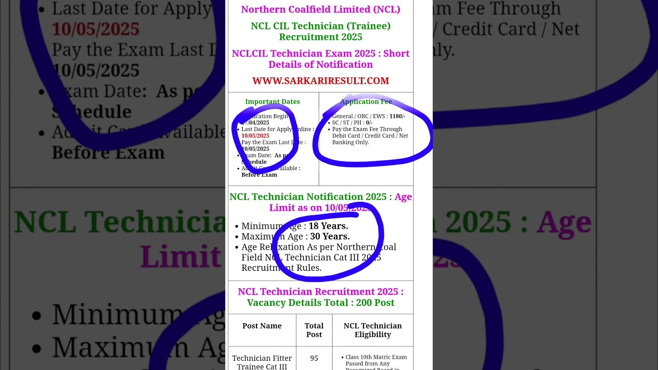 NCLCIL Technician Exam 2025 || Northern Coalfield Limited trainee recruitment 2025 