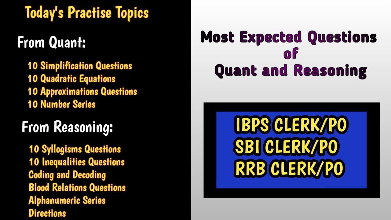 MOST EXPECTED QUESTIONS OF QUANT AND REASONING FOR BANK EXAMS🎯 📚 - YouTube