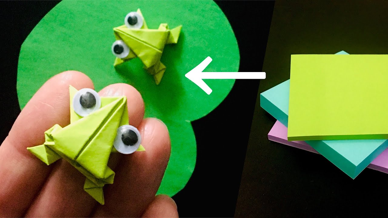 Origami frog sticky note, How to make a paper frog that jumps, Easy
