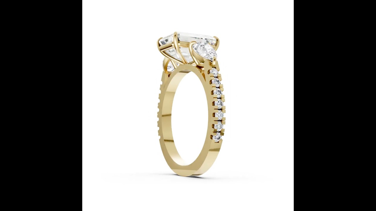 Emerald Cut Lab Grown Diamond Three Stone Engagement Ring