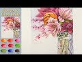 Basic Still-Life Watercolor- Flowers and glass bottle (wet-in-wet. Fabriano rough)NAMIL ART