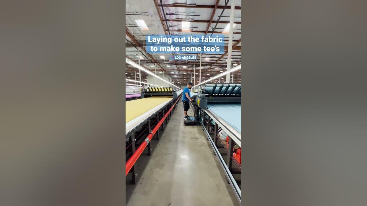 A look at out automated cutting floor here in Los Angeles where we make our eco-friendly shirts.