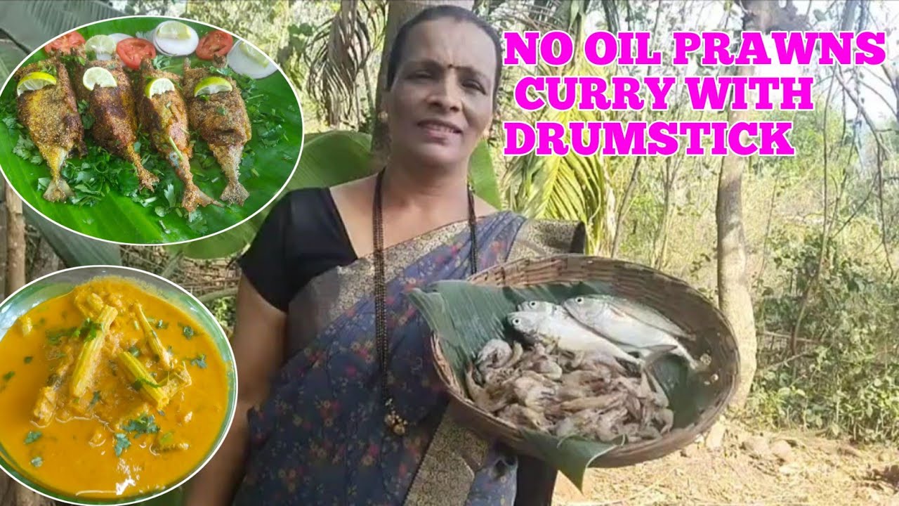 No Oil prawns curry with drumsticks/भरलेले बांगडे/Village cooking
