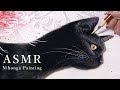 【ASMR】日本画材で絵を描く作業音🎧黒猫と彼岸花　SOUNDs of Painting, Japanese style painting "Nihonga", Realistic Cat