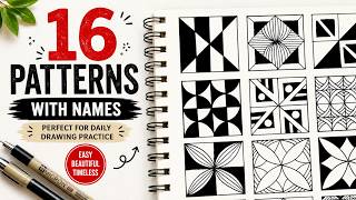 16 Zentangle Patterns with Names | Relaxing Drawing for Beginners