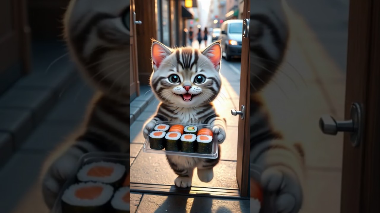 Cat Brings Fresh Sushi for Little Girl: Heartwarming Lunch Surprise! 🐱🍣👧 