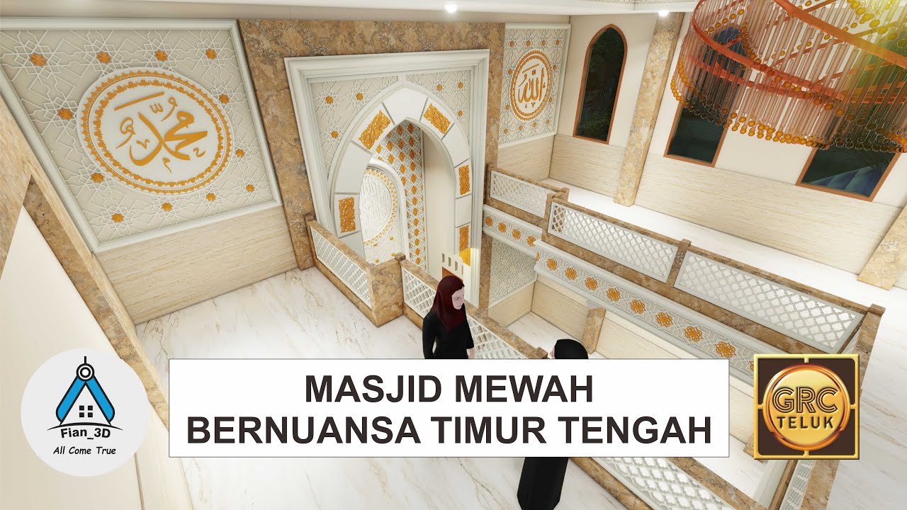 MASJID INDAH BAITUL MUTTAQIEN GUNUNG MALANG 3D Desain Exterior & Interior Kubah & Menara GRC Teluk