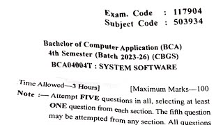 Gndu BCA 4th Semester System Software Question Paper 2025 | Bca Question Paper 2025