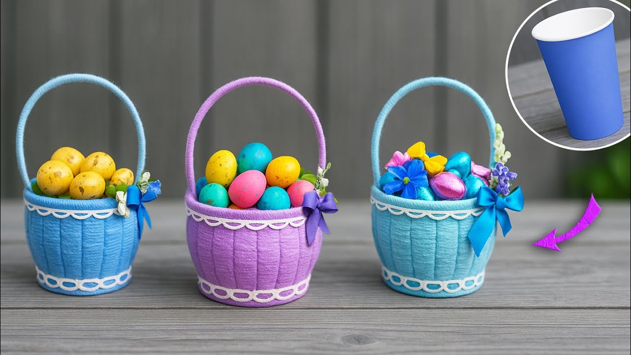Самые красивые корзиночки из бумажного стаканчика🥛Пасхальные корзиночки своими руками🧺