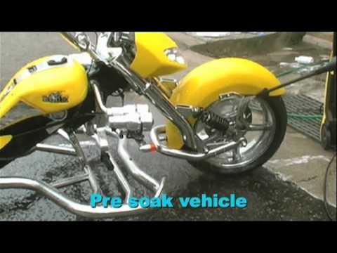 Motorcycle trike care wash and a wax