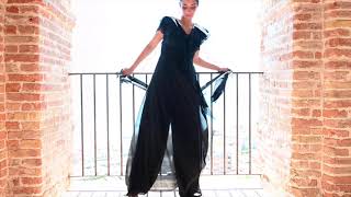 Versatile Chic Cerimonia , Abito Tuta Nero In Georgette