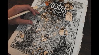 Codex Obscurus. Linocut art print.