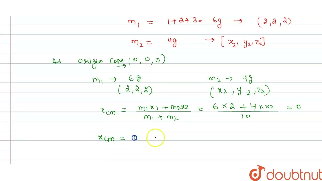 The coordinates of the centre of mass of a system of three particles of mass 1g,2g and 3g are (2...