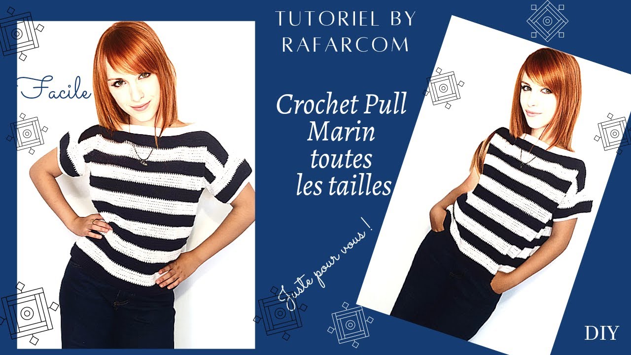 Crochet L'indémodable Pull marin toutes les tailles 🤩 schema à imprimer🤩