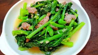 【芥兰炒肉片】食谱 Stir-fried Kale 清甜味鲜美