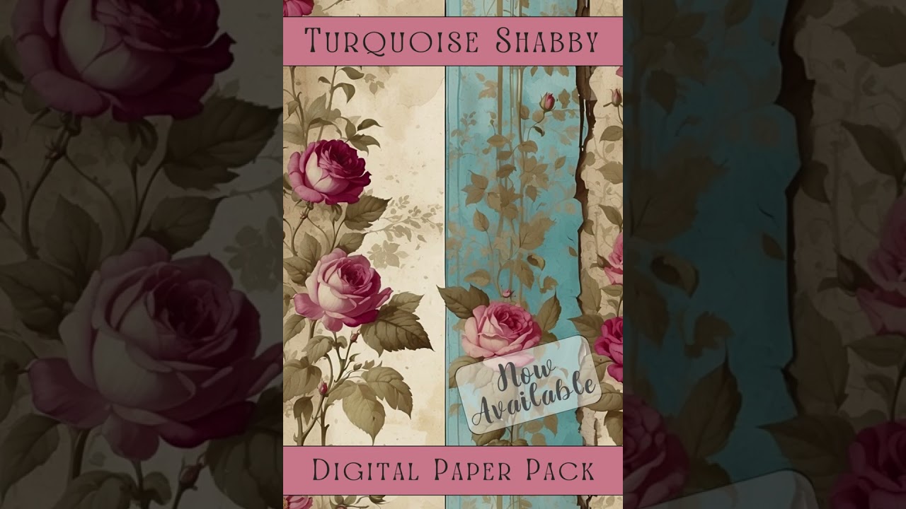 French Turquoise Shabby Digital Paper Pack | Floral Junk Journal Pages  