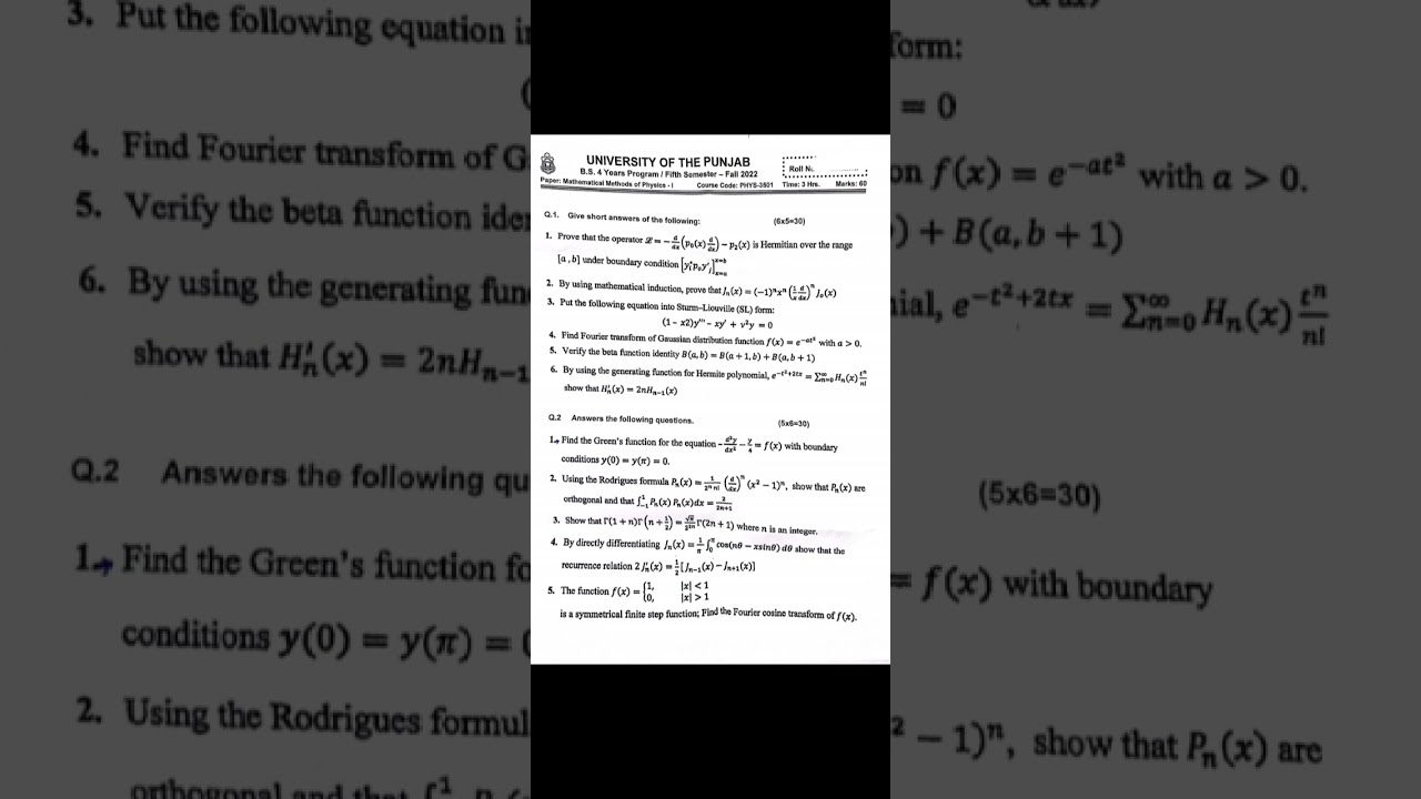 Mathematical methods of physics-1|phys-3501| pu past papers Fall-2022 