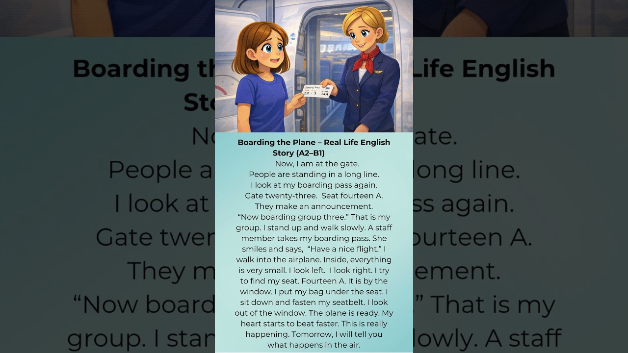 Boarding the Plane – Real Life English Story (A2–B1)
