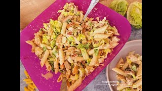 Caesar salad with pasta, perfect for lunch, for work or for a party #salad #for a party #recipe