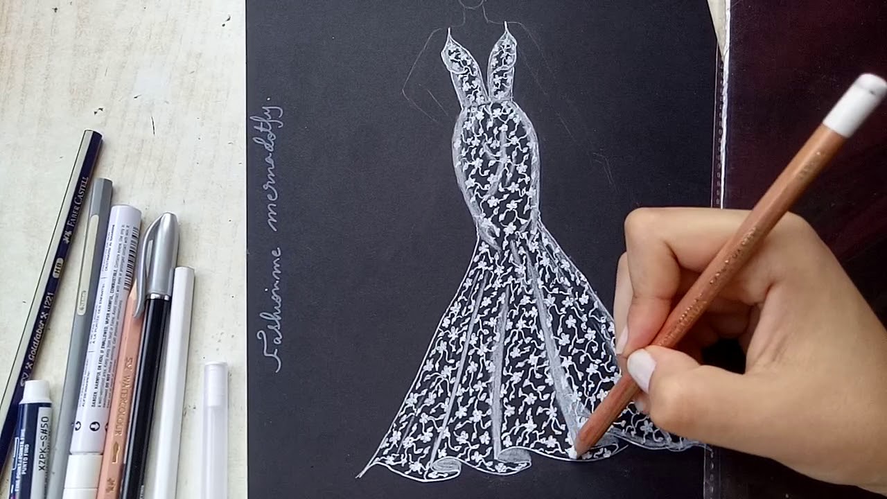 رسم فستان فرح ابيض فاشون