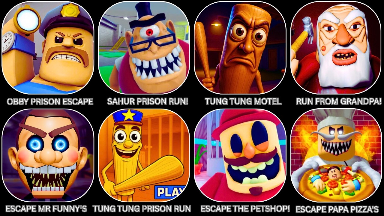 ROBLOX:OBBY PRISON ESCAPE, SAHUR PRISON RUN!,TUNG TUNG MOTELRUN FROM GRANDPA!,TUNG TUNG PRISON RUN
