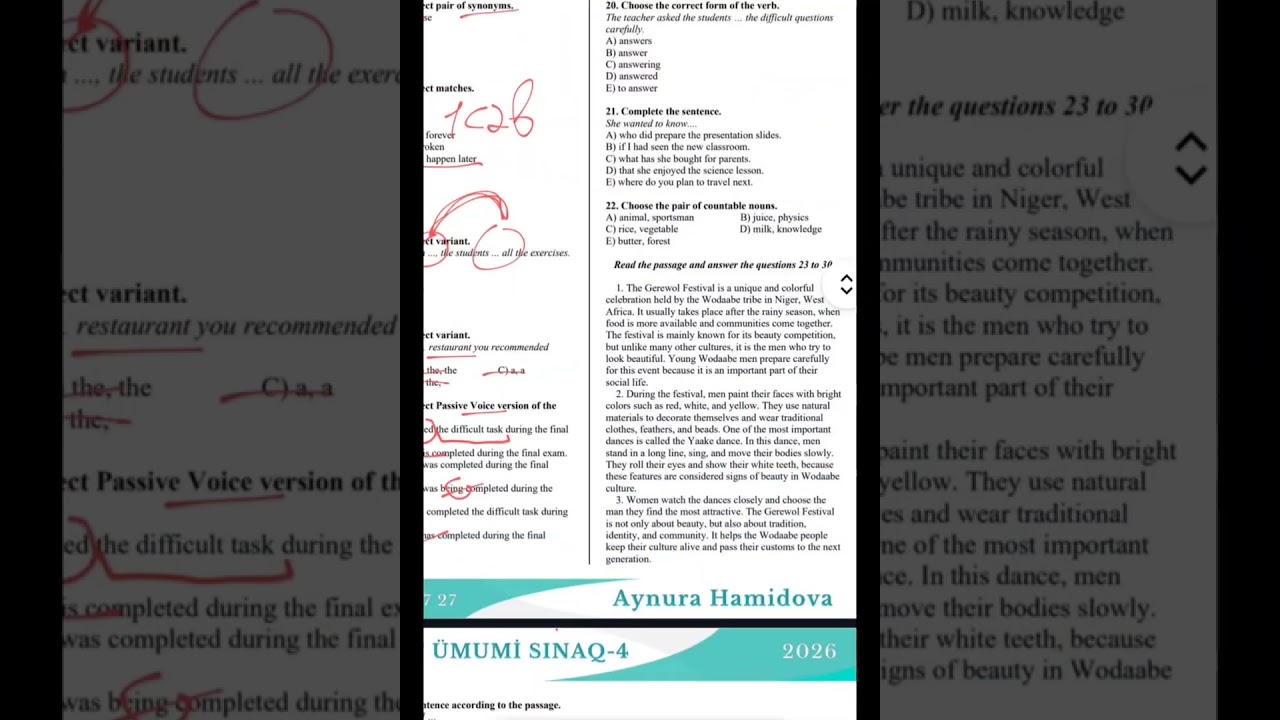 SINAQ 4 - 2026 - 11-ci sinif, Buraxılışa uyğun sınaq izahları