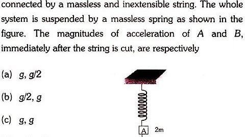 Two blocks A and B masses 2m and m, respectively, are connected by a massless and