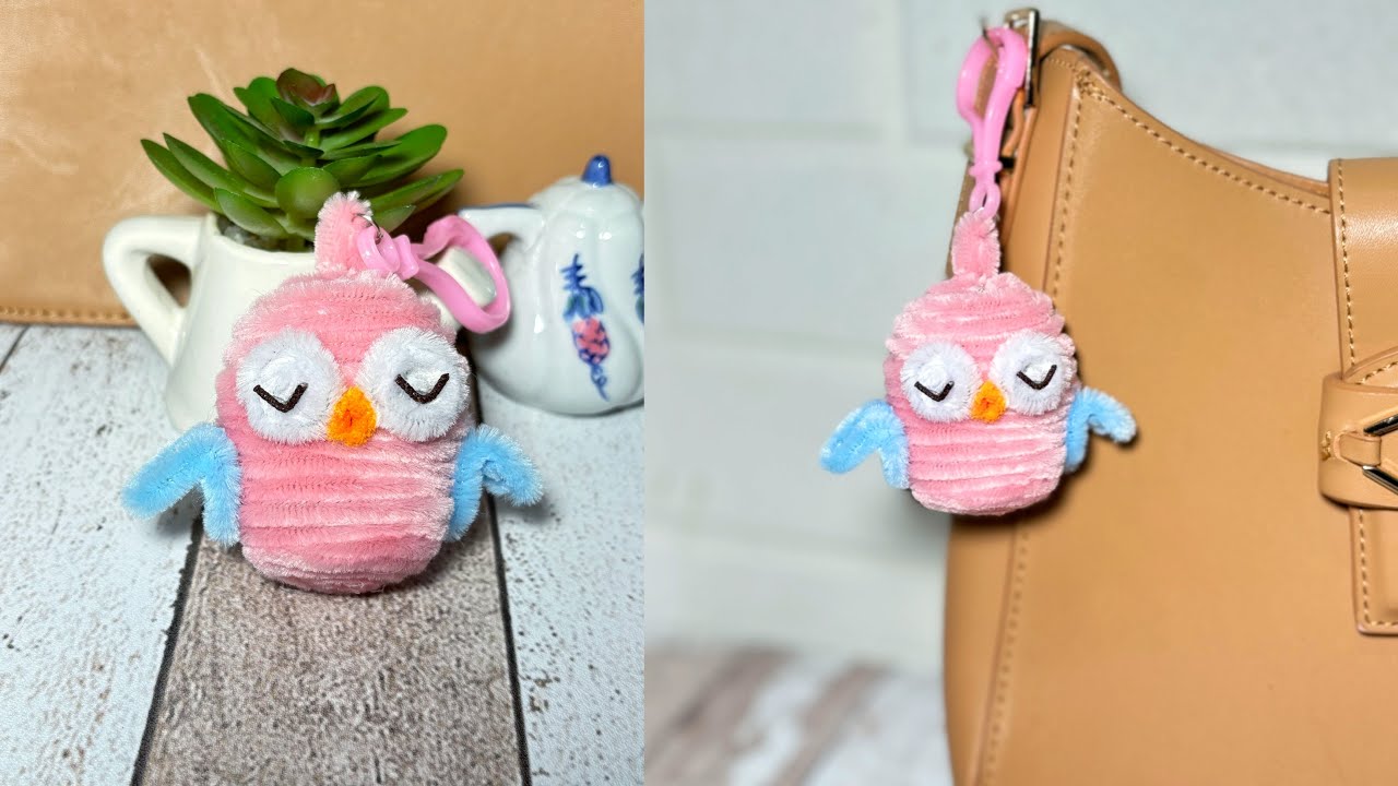 OWL 🦉Keychain Making With Pipe Cleaner - Animals Keychain With Fuzzy Wire