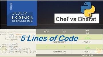 Chef vs Bharat Solution in just 5 lines of code | CHEFORA | Codechef July Long Challenge 2021