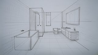 architecture how to draw bathroom in 1 point perspective