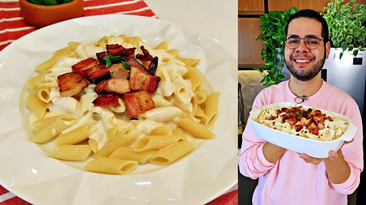 O MELHOR MACARRÃO AO MOLHO BRANCO COM BACON QUE VOCÊ JÁ VIU | FÁCIL E RÁPIDO