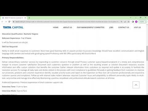 Job vacancy 2022| Tata Capital| April walk ins Mumbai |Customer Support Email