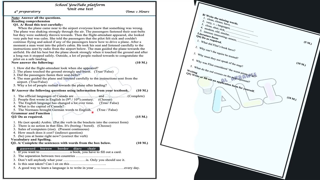 اسئلة الوحدة الاولى رابع اعدادي