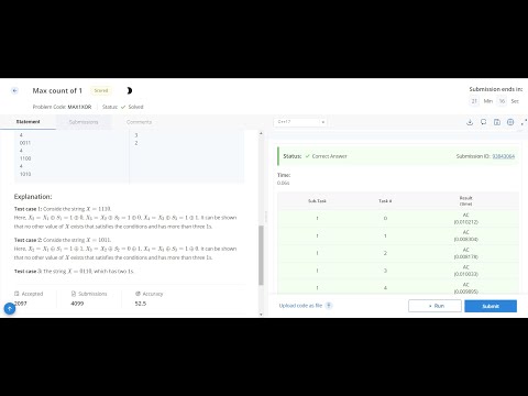 Max Count 1 | MAX1XOR | Codechef | STARTERS 84 | Full solution