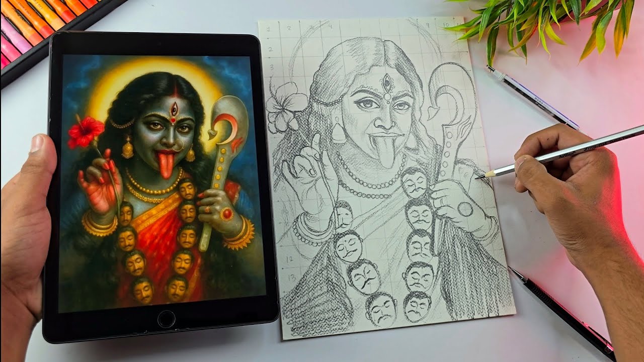 How To Draw Kali Maa Drawing, Step By Step (Outline Tutorial)