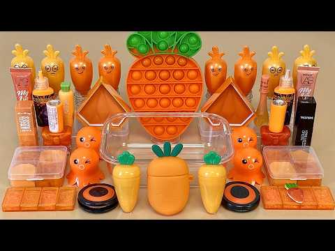 CARROT SLIME 🥕 Mixing makeup and glitter into Clear Slime. Satisfying Slime Videos 1080p.