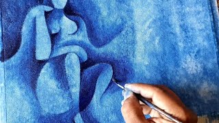 Abstract Figurative Painting Demo / Persian Blue / Only Using Single Color / Satisfying