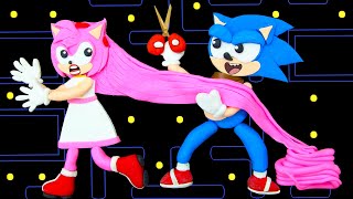 Oh no! Sonic Cut Amy's Long Hair | Pacman Stop Motion Game