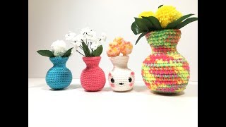 Florero tejido a crochet/kawaii amigurumi.