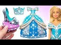 Barbie Frozen Dress. DIY How to Make Play Doh Glitter Dress Shoes High Heels and Crown