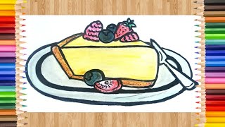 How To Draw A Cheesecake EASY | Step-by-step Tutorial For A Slice Of Cake On A Plate - Ignite Art