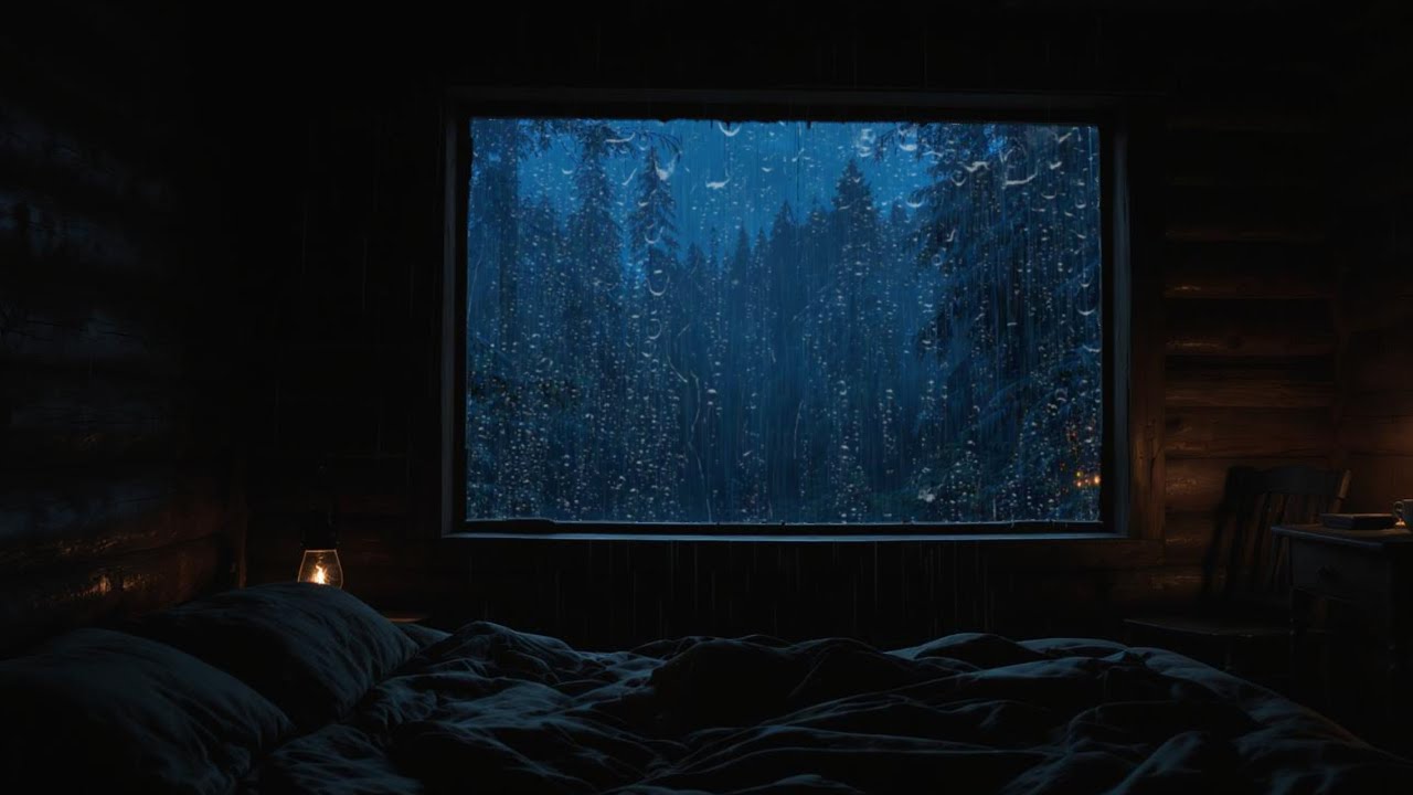 Rain on Cabin Window – Cozy Rainy Night Ambience Inside a Wooden Forest ...