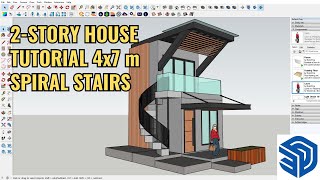 Sketchup house tutorial   2 story 4x7 meter house with a spiral staircase in Sketchup
