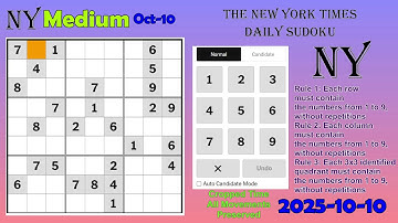 The New York Times Daily Sudoku 2025-10-10 Medium