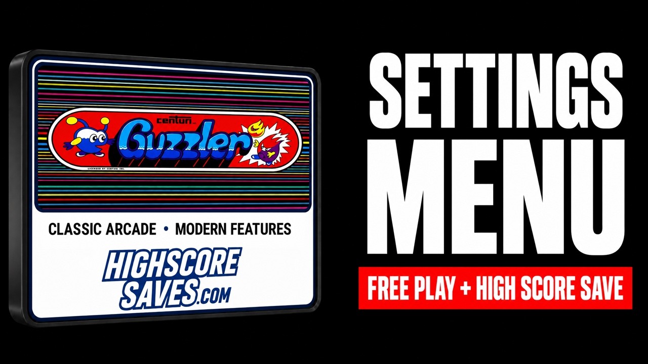 Guzzler Free Play and High Score Save Kit settings menu video