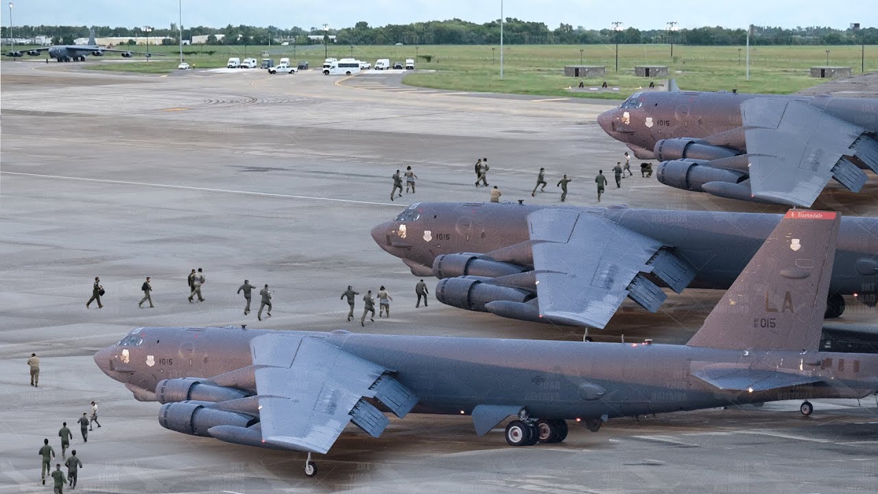 ⁣US Pilots Rush for their Massive 70 Year Old B-52s and Takeoff at Full Throttle