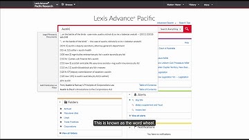 Lexis Advance: Finding Publications to Search or Browse using the Word Wheel