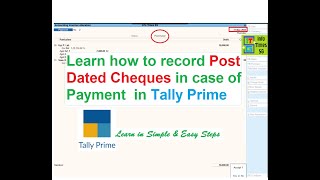 Post Dated Cheque Entry in Tally Prime | PDC Cheque Entry in Tally Prime | PDC Cheque Payment Entry