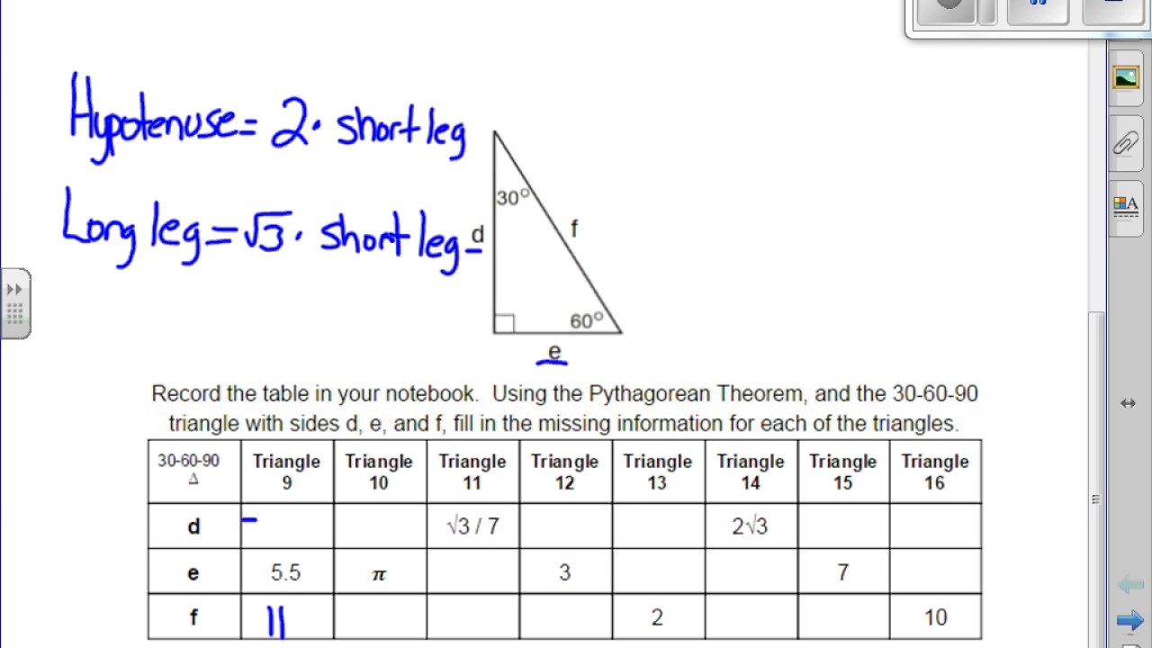 Special Right Triangle 30 60 90 Tutorial Youtube Special Right Triangle 30 60 90 Tutorial Youtube