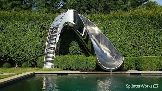 Sculptural pool slide in Upstate New York